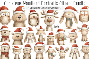 Christmas Woodland Portraits Clipart, an Illustration by SinaCreation