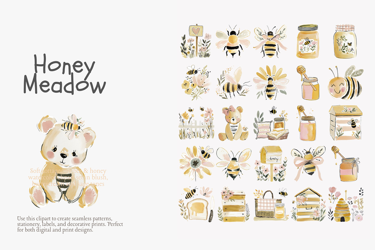 Honey meadow clipart bundle, a Decorative Illustration by Patishop Art (Photo 3 of 11)
