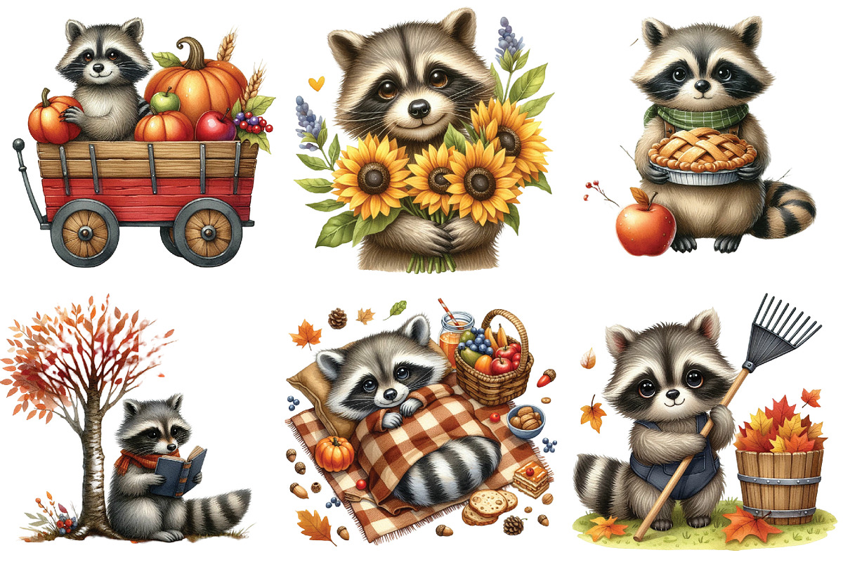 Autumn Raccoons Clipart, an Illustration by DreamArtGraphic (Photo 3 of 5)