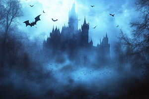 Dark and eerie castle perched, a Photo by Pavel_design