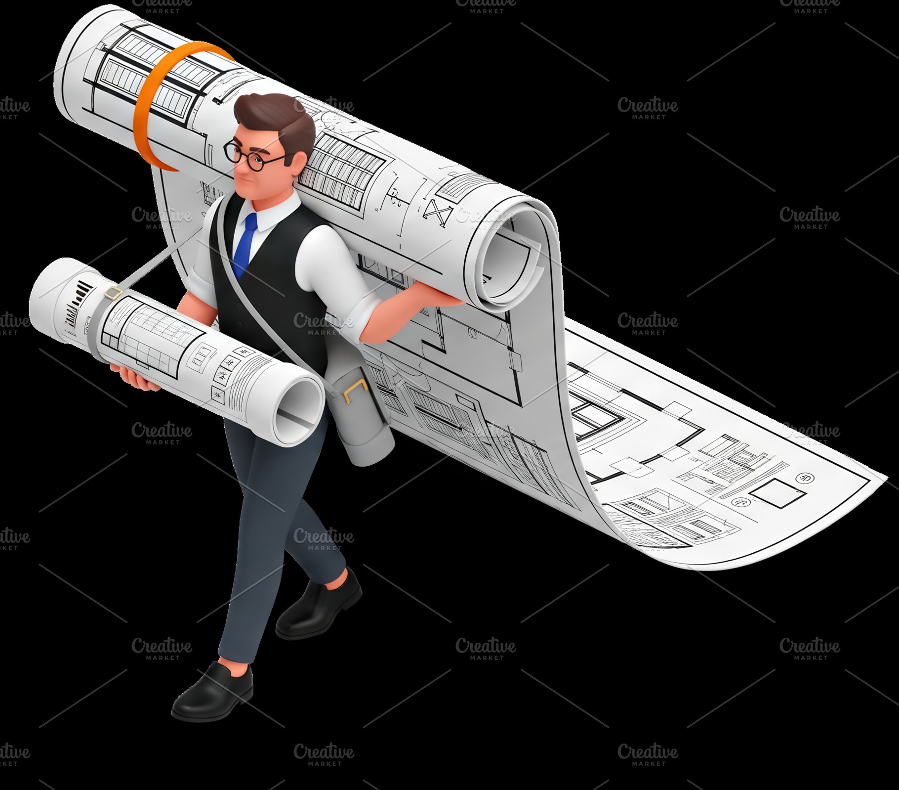 3D cartoon architect with giant blue, a Photo by angellodeco