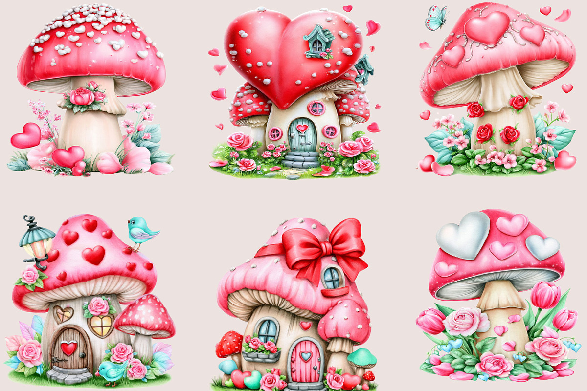 Valentine's Day Mushroom Sublimation, a Seasonal Illustration by SVGArt (Photo 2 of 5)