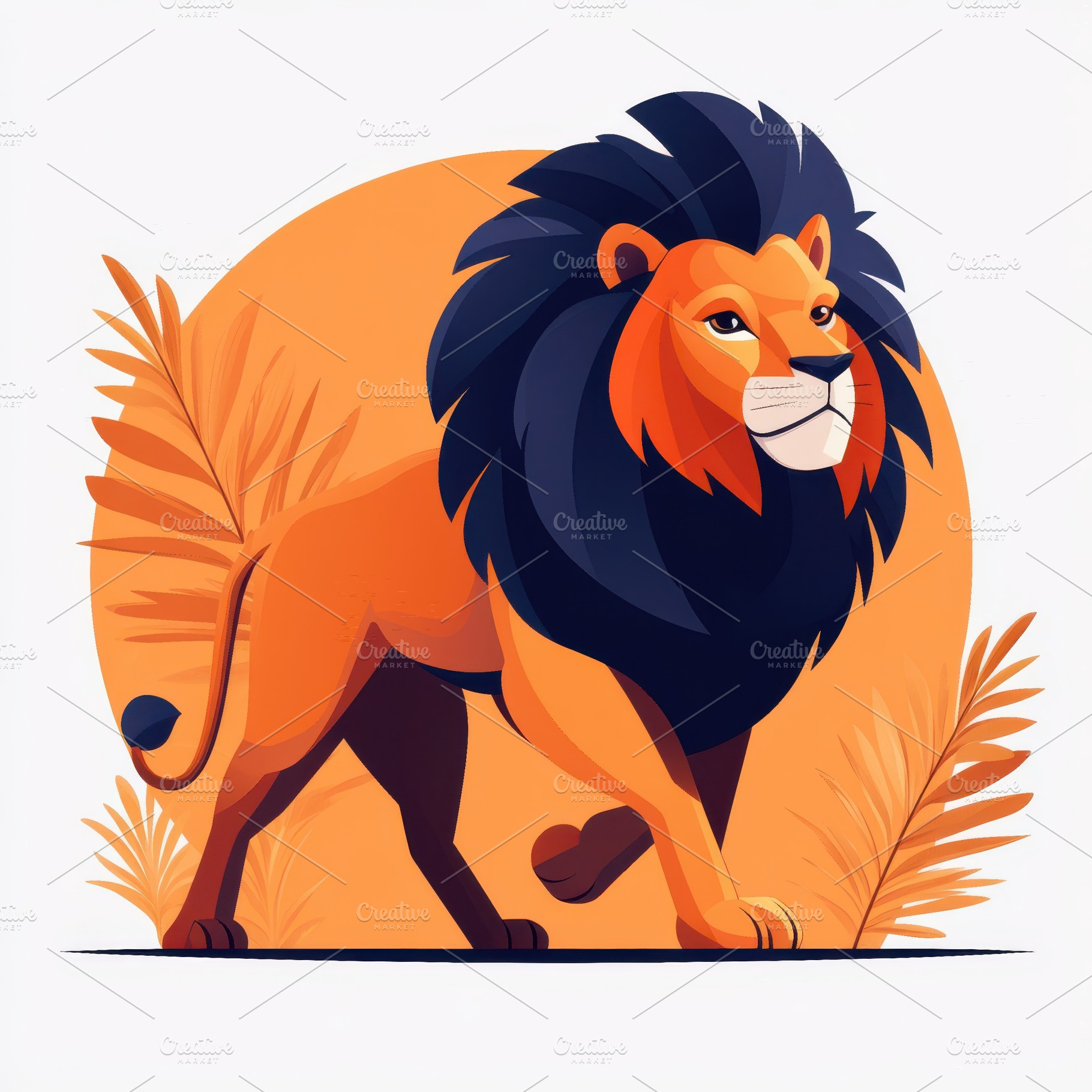 Majestic Lion Walking in Orange Suns, an Animal Photo by Pixeness Studio