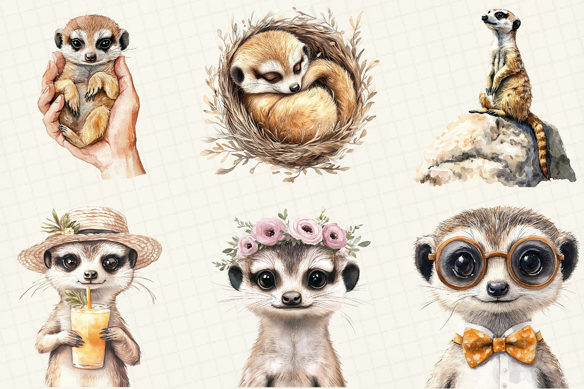 Watercolor Cute Meerkat Clipart, an Illustration by OK Design (Photo 5 of 5)