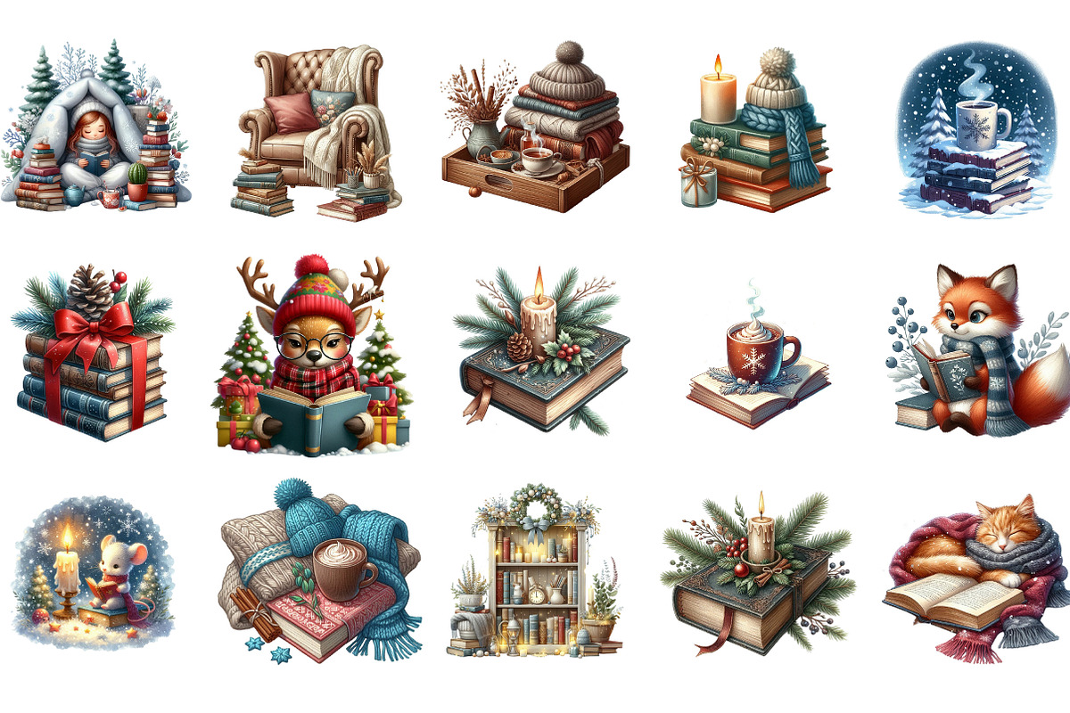 Watercolor Winter Bookworm Clipart, an Illustration by Designking (Photo 2 of 5)