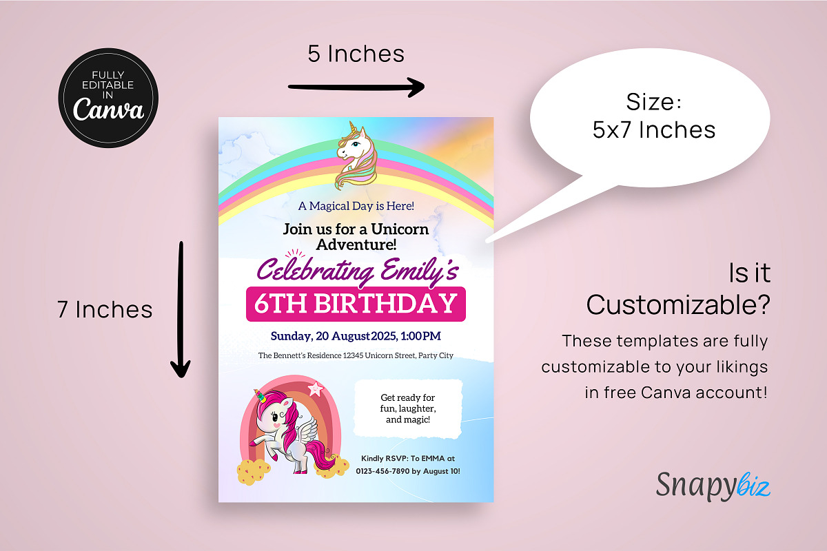 Rainbow Girl’s Birthday Invitation, an Invitation Template by Snapybiz (Photo 8 of 10)