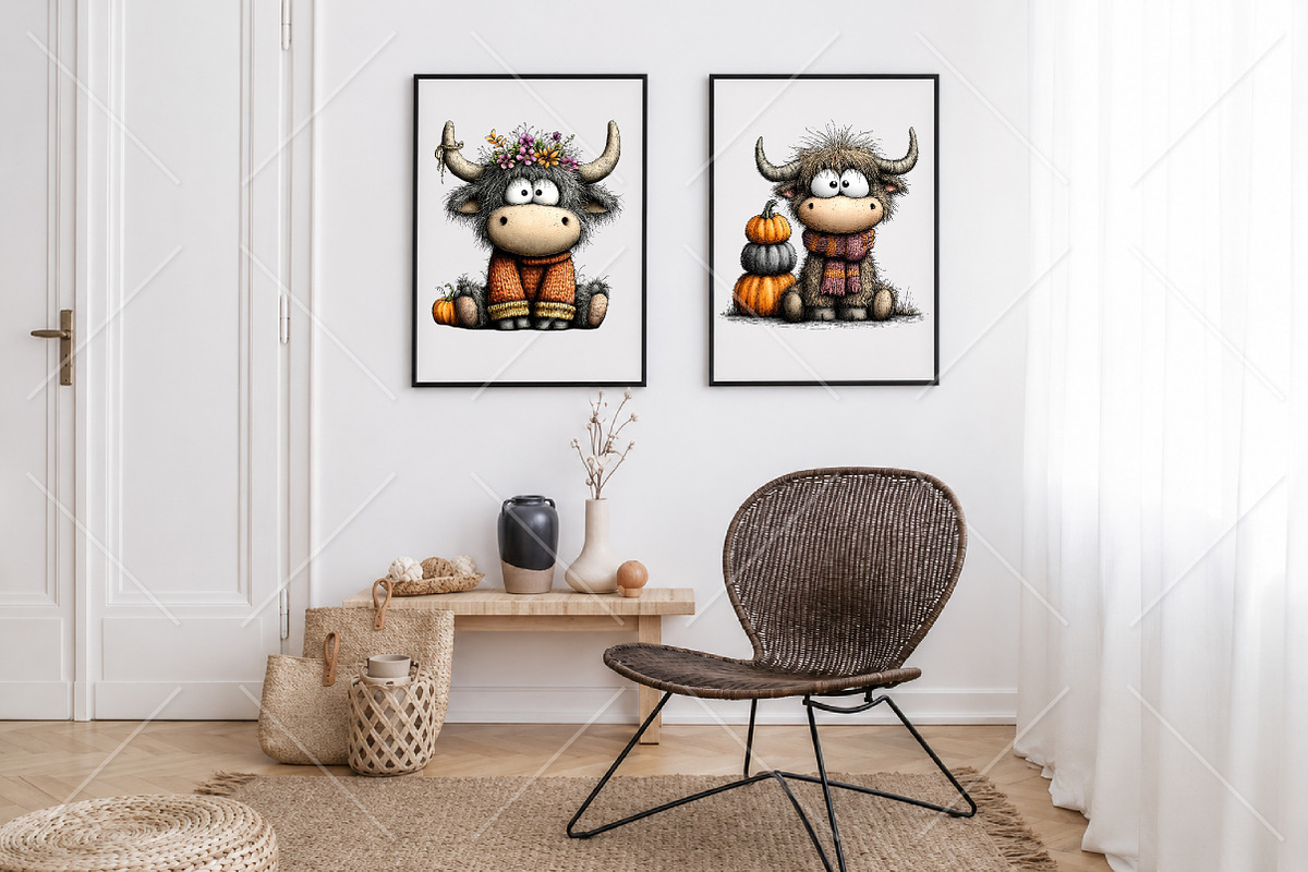 Whimsical Autumn Highland Cow PNG, a Seasonal Illustration by Canvas Craft (Photo 7 of 10)