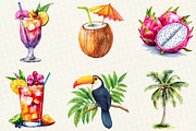 Watercolor Tropical Summer Clipart, an Illustration by OK Design (Thumbnail 3 of 5)