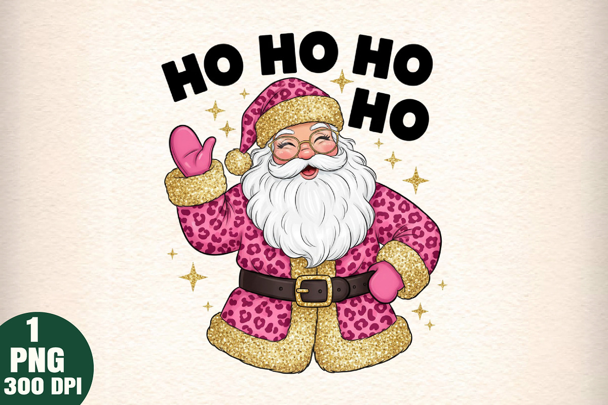 Pink Leopard Glitter Santa PNG, an Illustration by Daily.Designs (Photo 1 of 5)