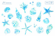 Blue Watercolor Seashell Collection, an Object Graphic by Sawango Designs (Thumbnail 2 of 5)