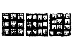 Windows neighbors black silhouettes, an Object Illustration by Valerie Bodnar