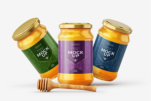 Honey Jar Mockup Set With Dipper