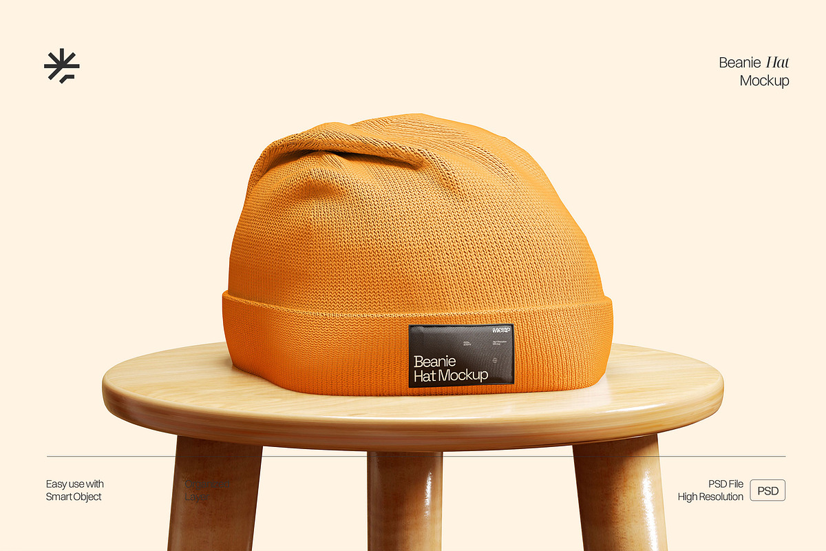 Beanie Hat on the Chair Mocku, a Hat Mockup by fakhroo (Photo 1 of 2)