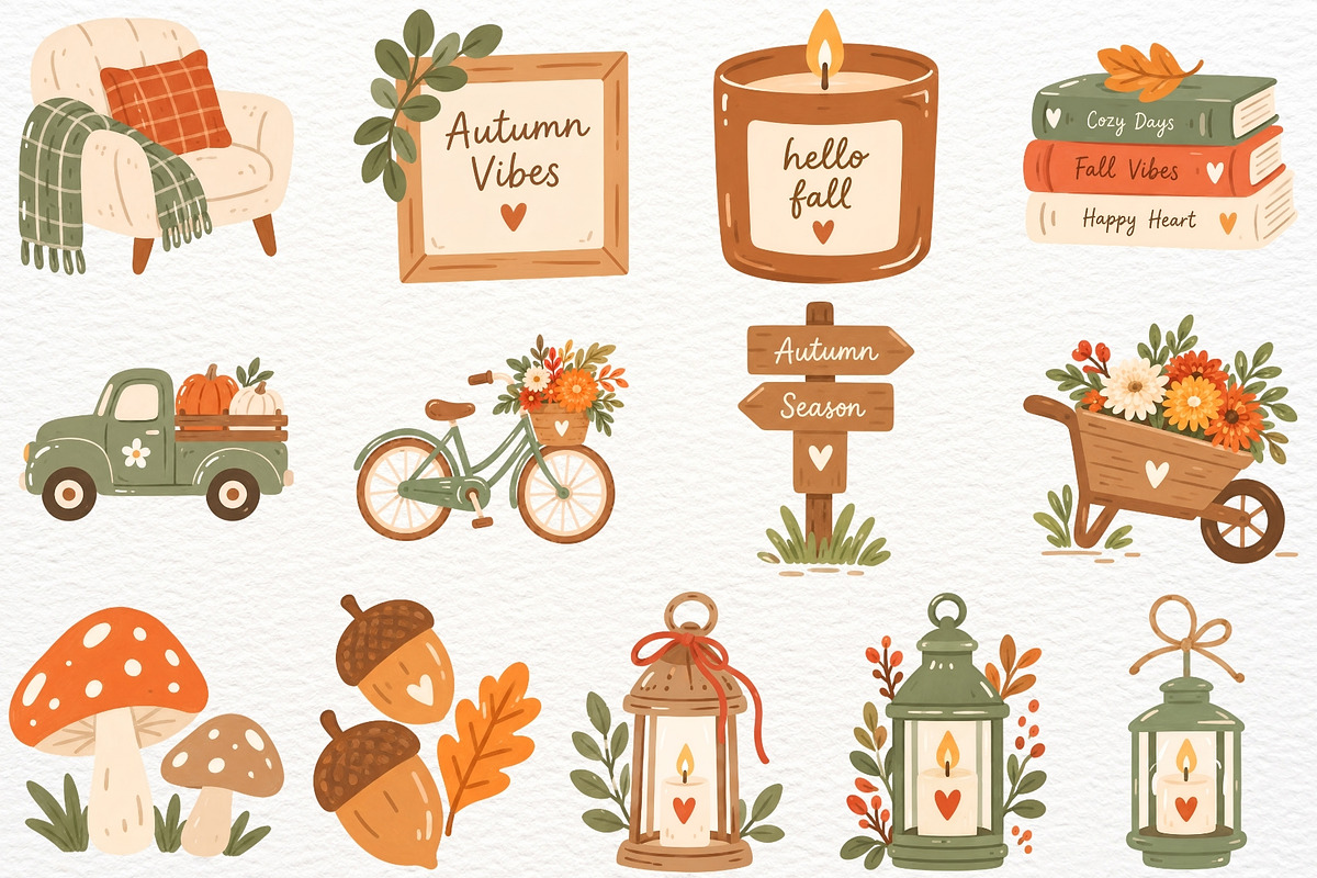 Boho Fall Clipart Autumn Harvest PNG, a Seasonal Illustration by SugarCloudStudioArt (Photo 5 of 6)