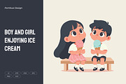 Boy and Girl Enjoying Ice Cream, a Person Illustration by Partikusi Design (Thumbnail 1 of 3)