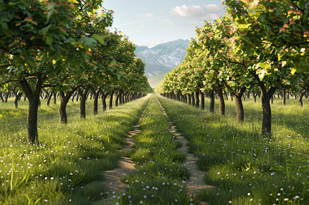 Vineyard trees growing in a rows, a Nature Photo by AlyaAnd