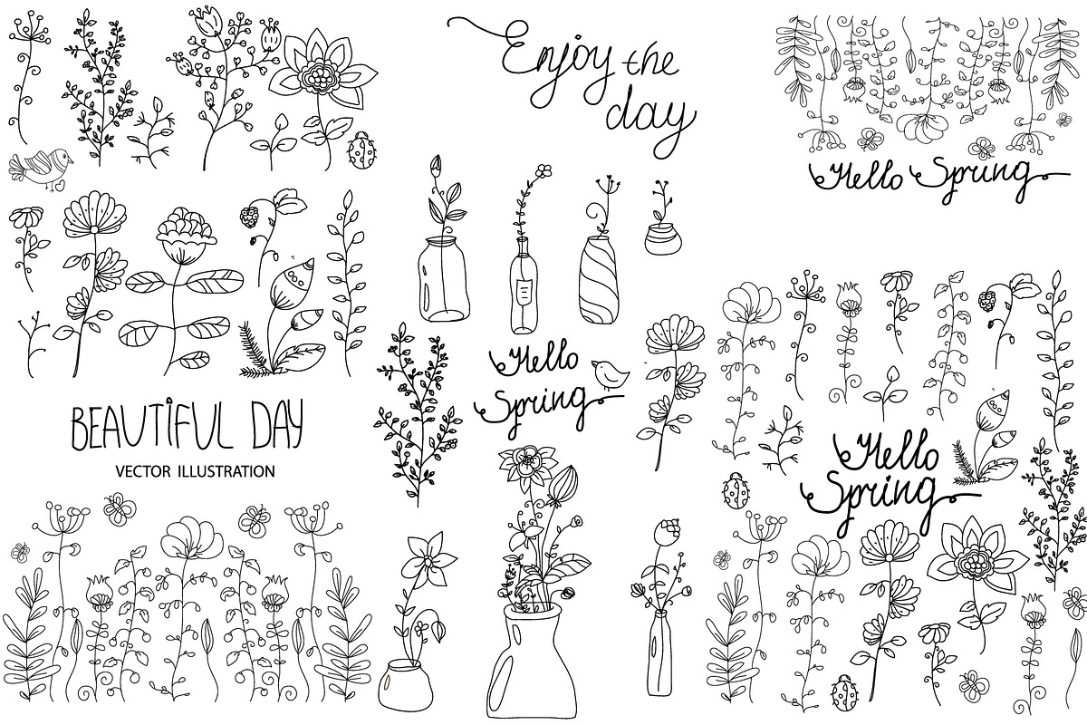 set of vector floral elements, an Illustration by Lesia.kabakova