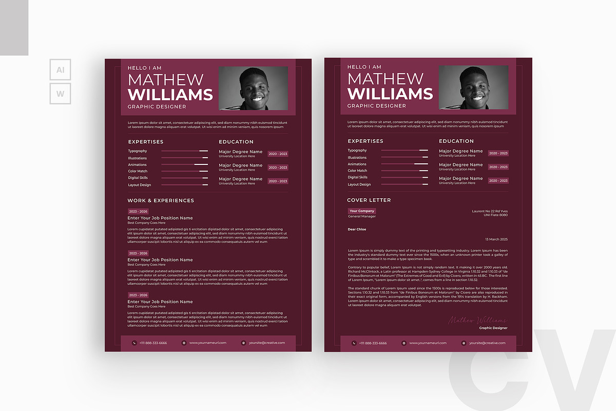 Red Color Resume CV, a Resume Template by iDoodle Studio