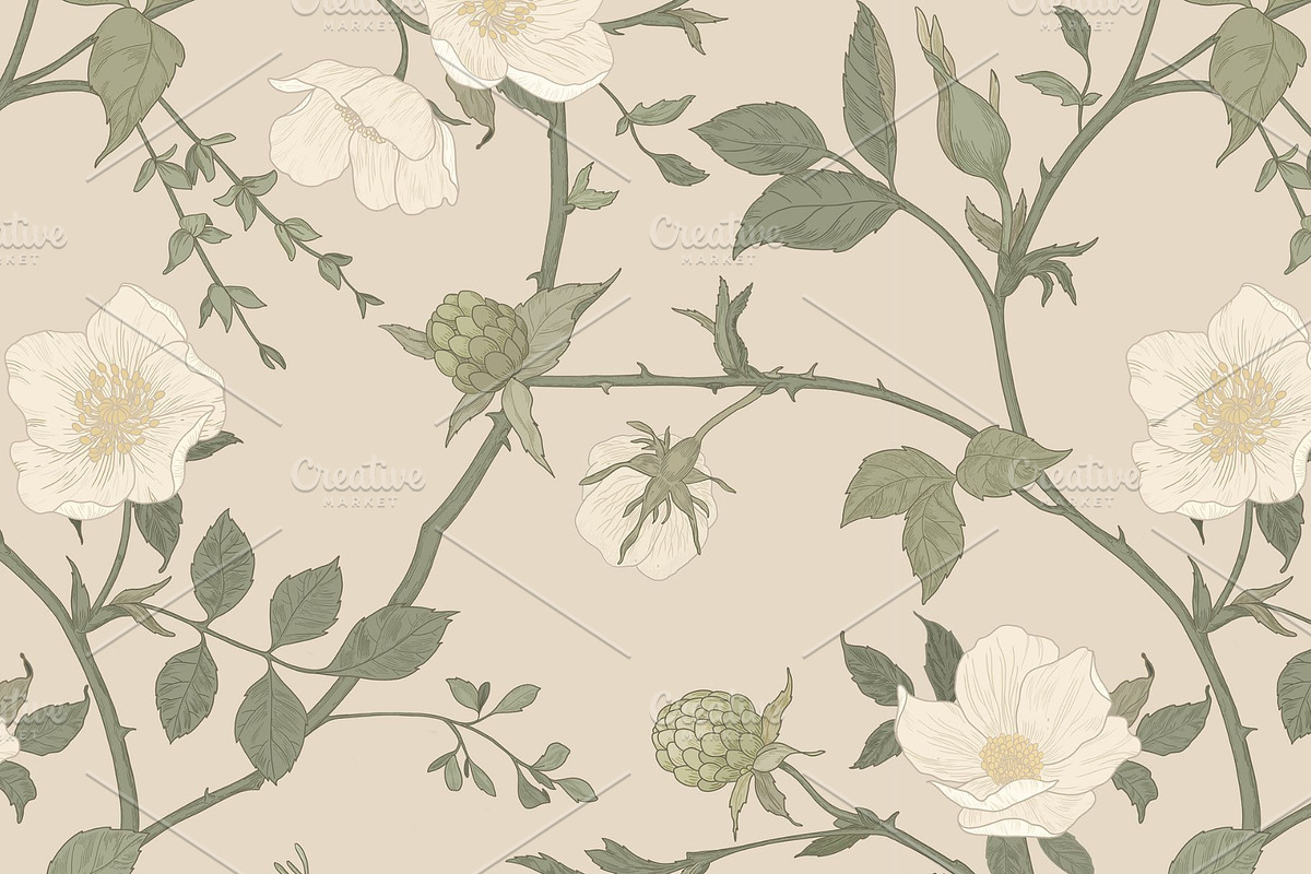 Bramble Bloom Seamless Pattern, a Pattern Graphic by MouseGrey (Photo 2 of 17)