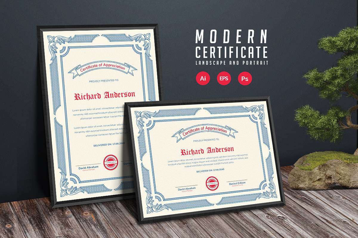 569. Modern Certificate Template, a Stationery Template by CreativeRezwan (Photo 2 of 3)