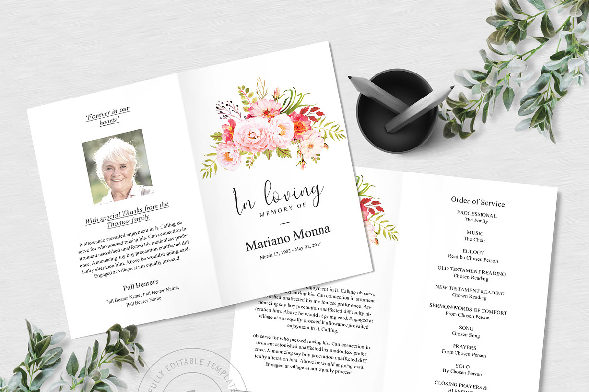 Rose Floral Funeral Program Template, an Invitation Template by ...