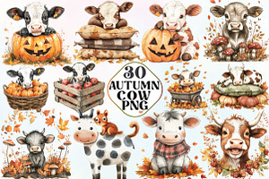 Watercolor Autumn Cow Clipart, an Illustration by CraftArtStudio