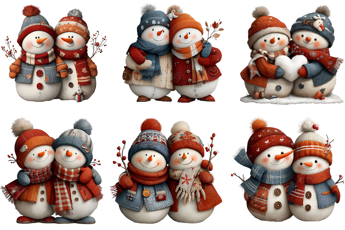 Cute Snowman Couple Clipart, an Illustration by DreamArtGraphic (Photo 3 of 4)