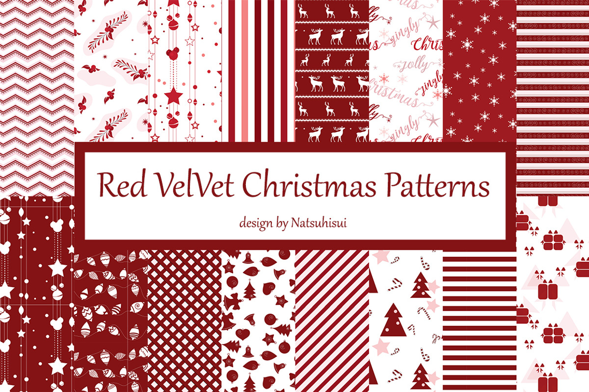 Red Velvet Christmas Patterns Bundle, a Pattern Graphic by Natsuhisui