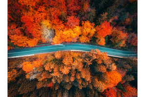 Aerial view of mountain road and, a Transportation Photo by den-belitsky
