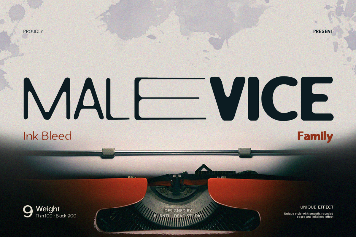 Malevice Inkbleed | 9 Weight, a Sans Serif Font by Burntilldead (Photo 1 of 13)