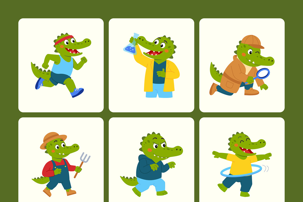 50 Crocodile Flat Characters, an Animal Illustration by Creative Stall (Photo 9 of 11)