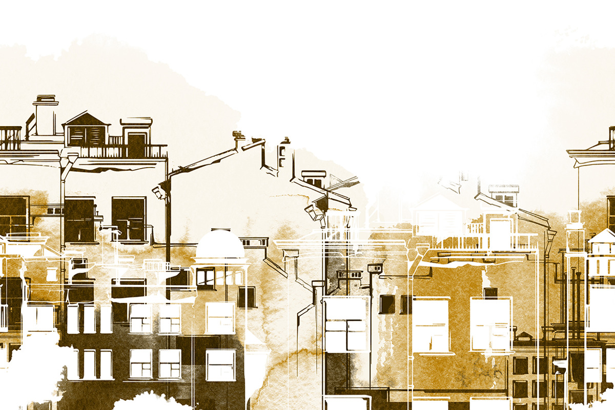 old houses seamless border | JPEG, a Pattern Graphic by Digital and watercolor