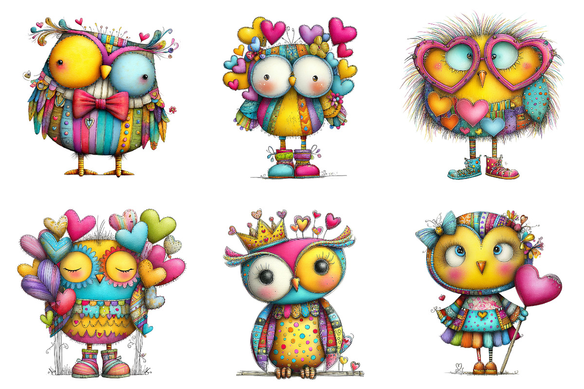 Whimsical Valentine Owl Clipart, an Illustration by designcity5 (Photo 4 of 5)
