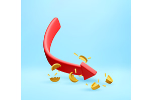 3d Red arrow downward with gold coin, a Finance Illustration by Abscent