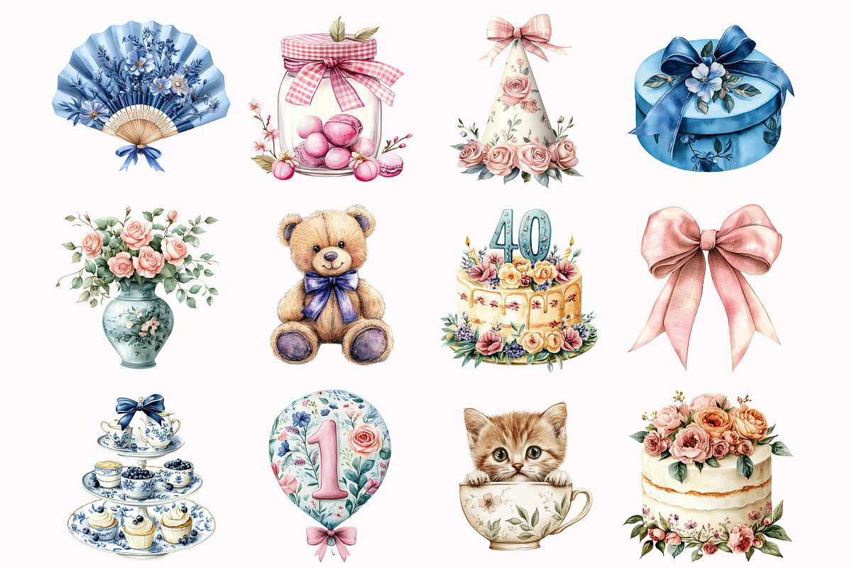 Chinoiserie Preppy Birthday Clipart, an Illustration by Design Market (Photo 3 of 6)