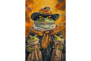 Autumn Fall Frog Family Art Painting, an Animal Illustration by Art Paradise Studios