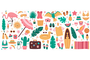 Summer Beach Symbols. Cute Summer