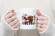 Vintage Highland Cow Santa Christmas, a Graphic by Designking (Thumbnail 3 of 4)
