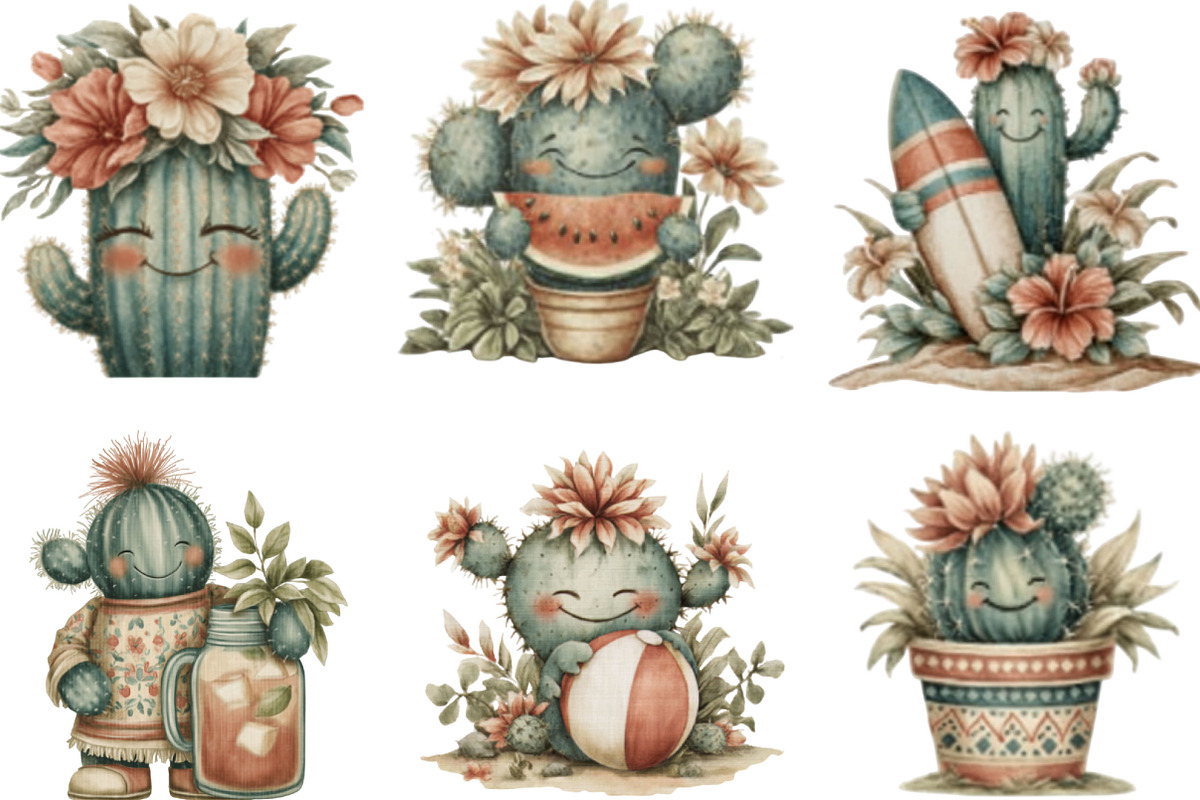 Whimsical Summer Cactus Clipart, an Illustration by Designking (Photo 4 of 5)