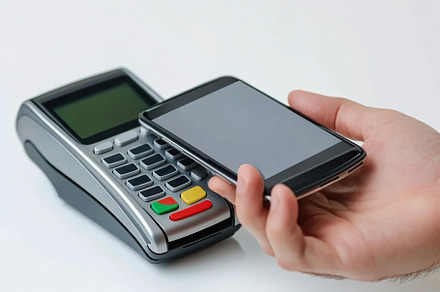 Using smartphone for paying through POS terminal of contactless, a Technology Photo by AlyaAnd