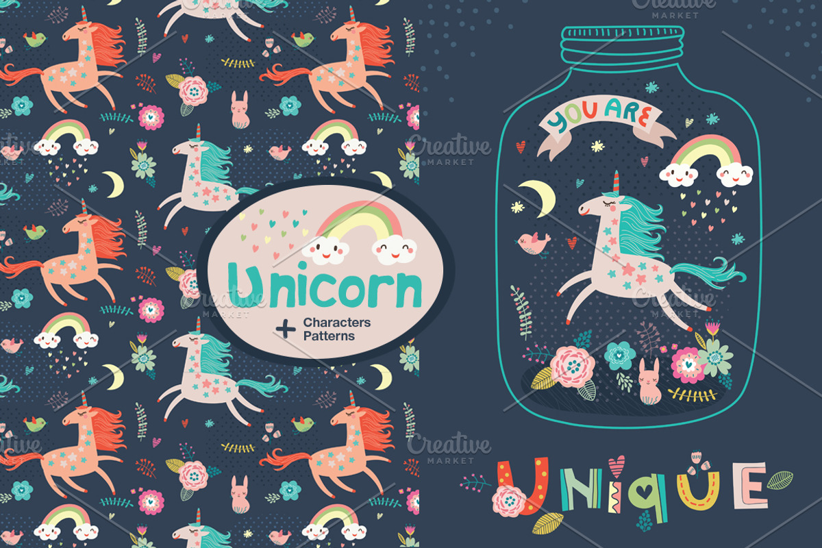 Unicorn. Characters and Patterns, a Decorative Illustration by Anna Guz's Store (Photo 1 of 3)