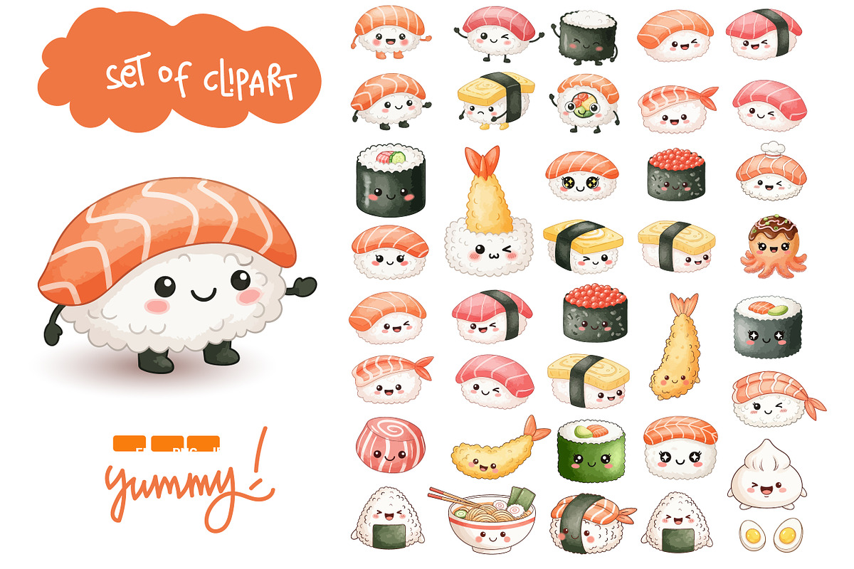 Kawaii Japanese Food - Clipart Sets, a Food Illustration by OtpirusGraphic (Photo 2 of 4)