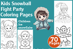 Kids Snowball Fight Party Coloring, an Animal Illustration by martinblan
