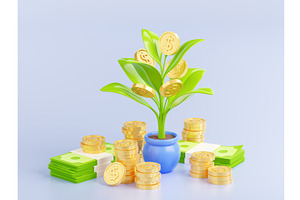 Money Tree 3d Render Concept With