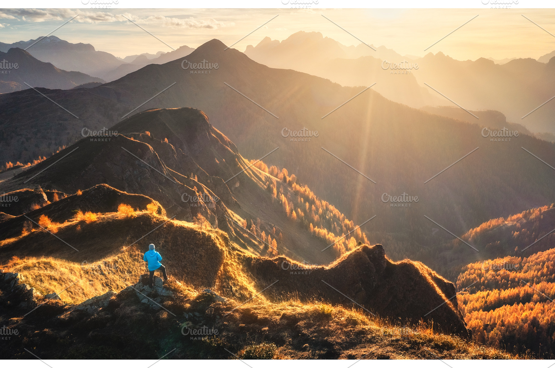 Aerial view of man on the hill and, a Nature Photo by den-belitsky