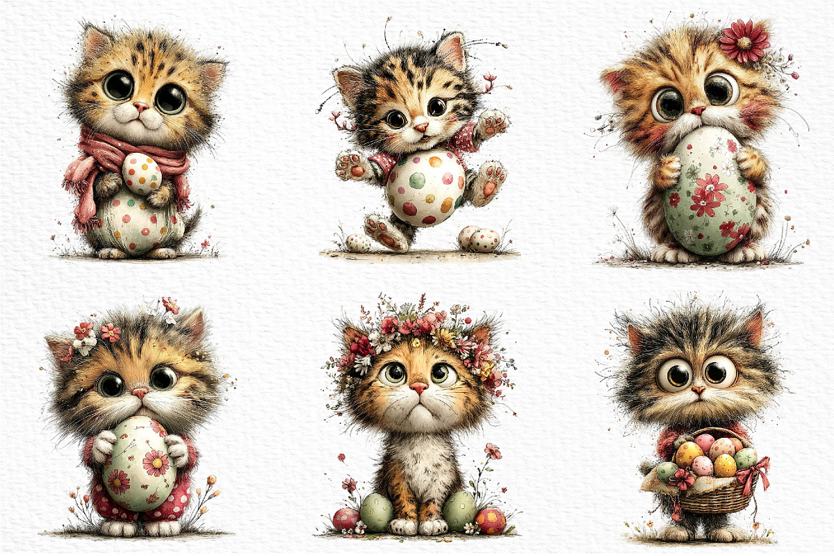 Whimsical Easter Cats Clipart Png, an Illustration by Craft Nest (Photo 4 of 10)