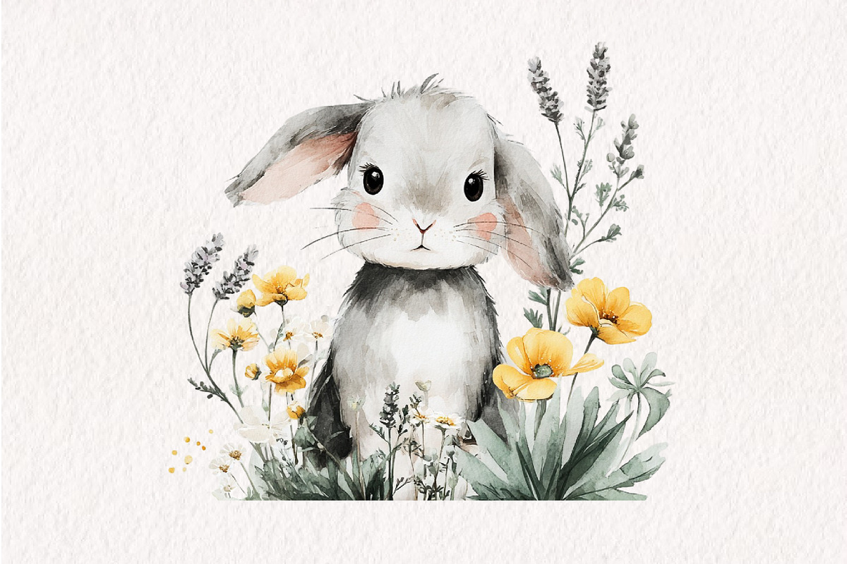 Watercolor Bunnies and Wild Flower, an Illustration by CreationArt (Photo 9 of 10)