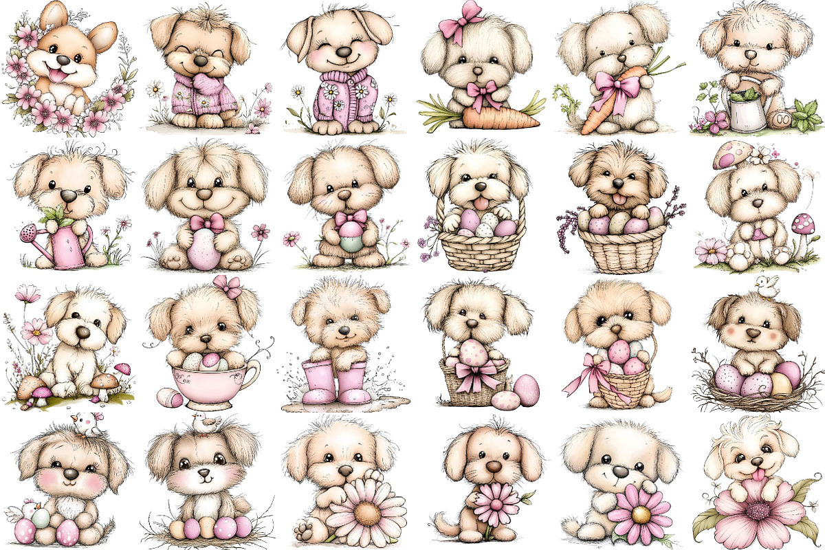 Whimsical Funny Spring Dogs Clipart, an Illustration by DreamPrint404 (Photo 3 of 6)