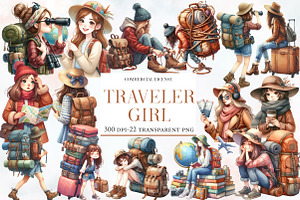 Traveler Girl Clipart Bundle, an Illustration by Designworld