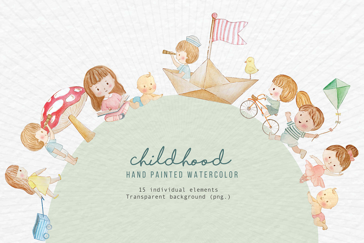 Childhood Watercolour Clipart, an Illustration by NDesigns